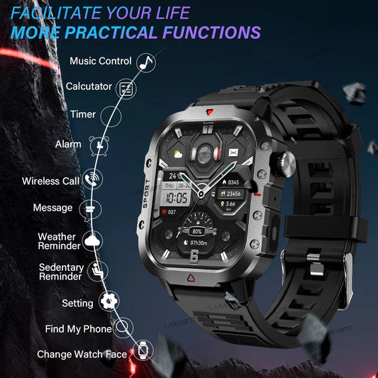 KESHUYOU Outdoor Sports Smart Watch 2.01 inch HD Screen LED Flashlight Bluetooth Talking Smart Watch for Men Women Holiday Gifts