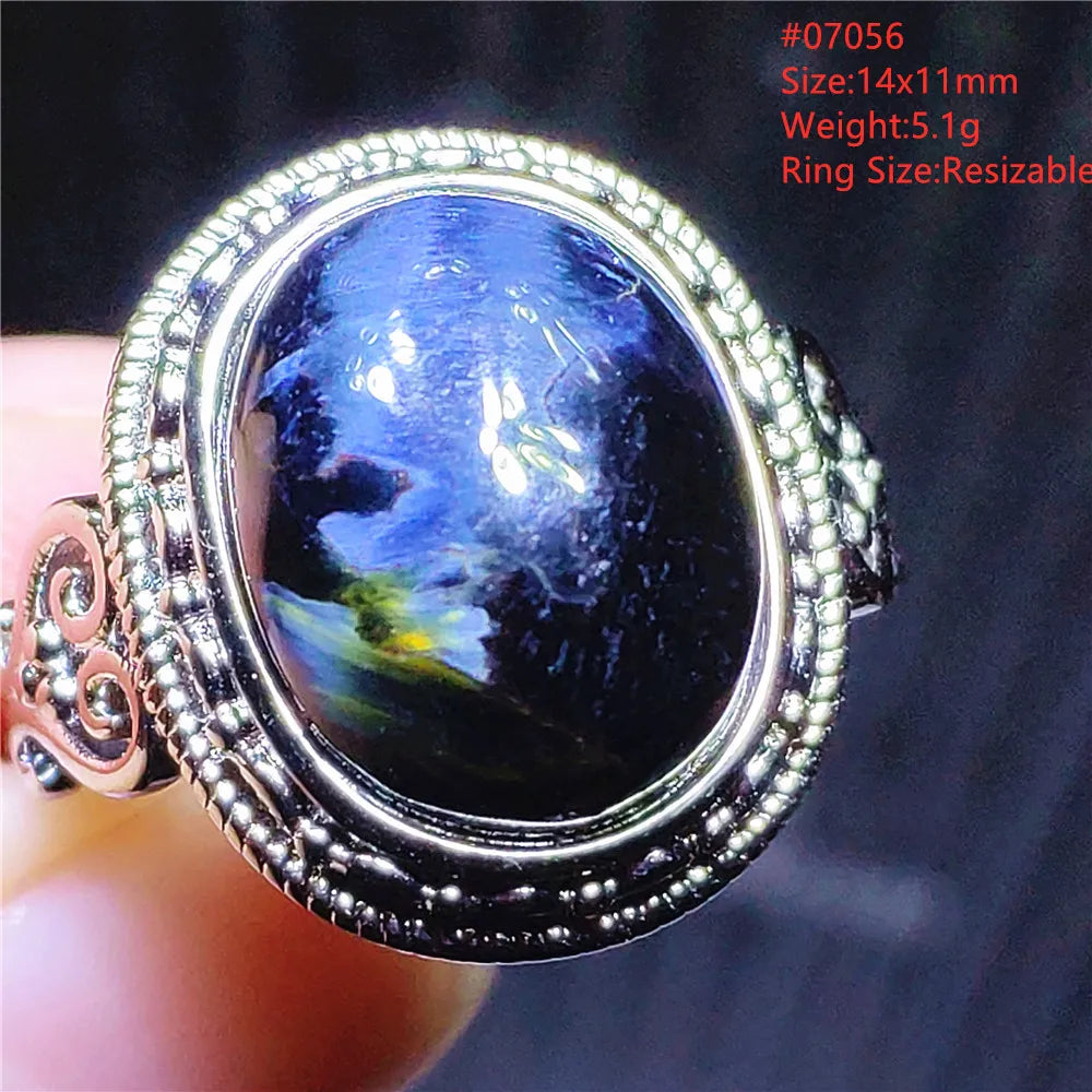 Natural Blue Pietersite Beads Adjustable Ring Woman Men Namibia Pietersite Ring Chatoyant Beads Fashion Silver Jewelry AAAAAA