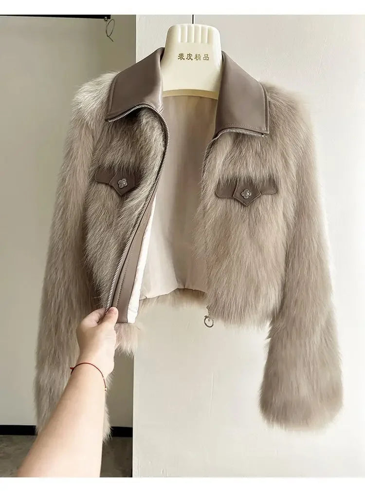 Spring and Autumn Korean Chic Polo Collar Loose Fur Coat Women Clothing Winter Coat Faux Fox Fur Plush Short Jackets Women Tops