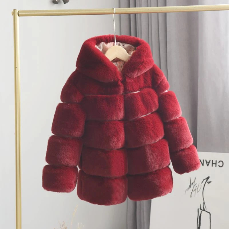 Kids Clothes Girls Fur Coats Winter Solid Faux Rabbit Fur Hooded Jacket for Babies Fashion Boy Thicken Warm Children's Clothing