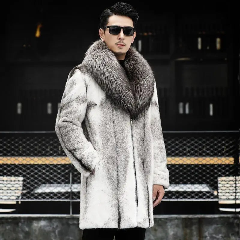 -10 degrees Celsius cold resistant and warm mink fur coat for men's winter imitation raccoon fur collar thickened fur coat