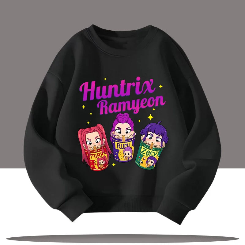 K-pop Demon Hunters Cartoon Print 3-12 Year Old New Style Kids Round-neck Sport Shirt Cute Girl Casual Top Children's Clothing