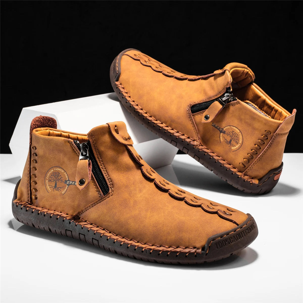 2025 New Men's Handmade Leather Loafers Boots Fashion Ethnic Style Casual Shoes Comfortable Lightweight Breathable Mens Boots