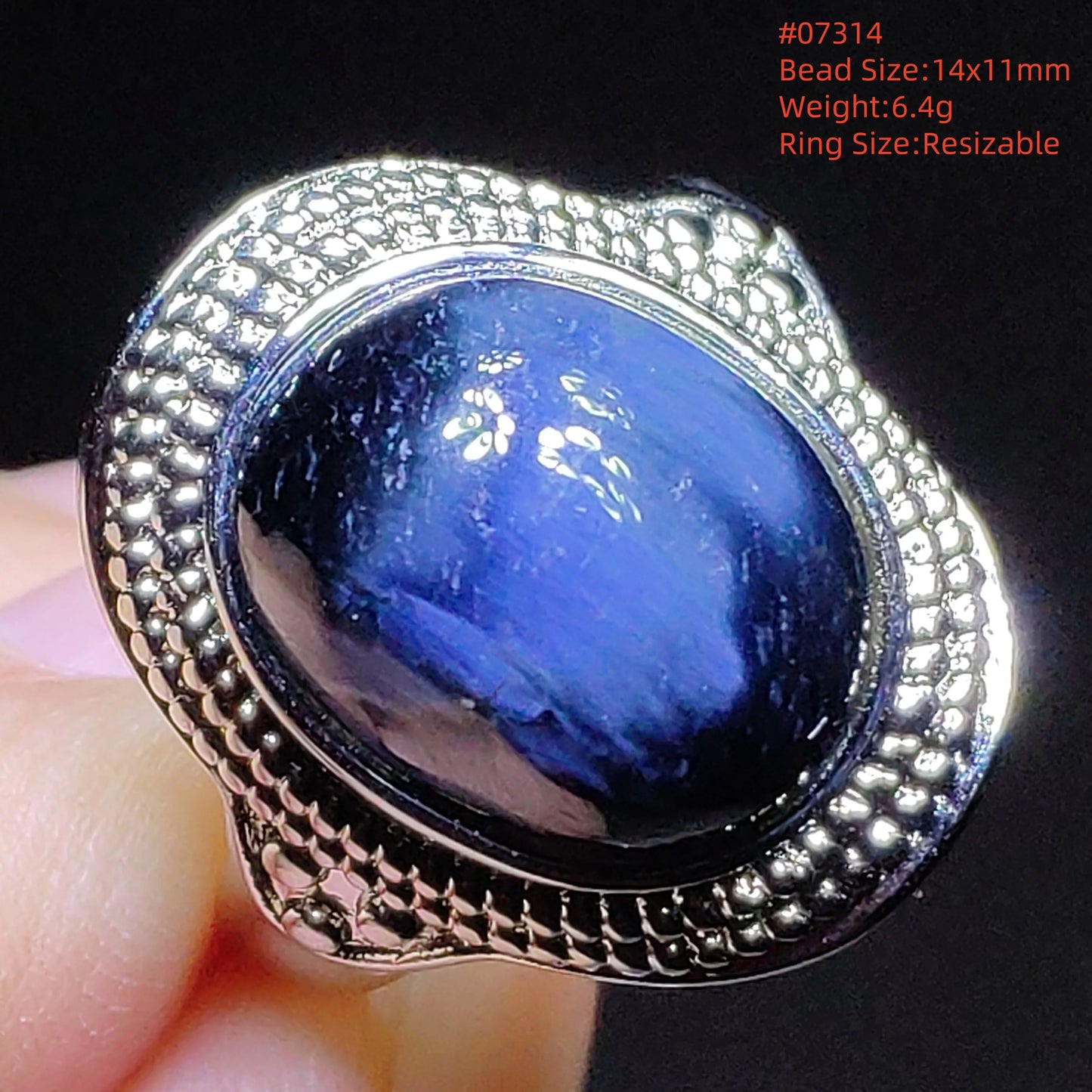 Natural Blue Pietersite Beads Adjustable Ring Woman Men Namibia Pietersite Ring Chatoyant Beads Fashion Silver Jewelry AAAAAA