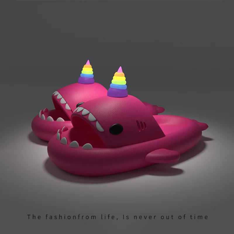 Cute Shark Slippers for Women & Men Summer Platform Night Glow-in-the-Dark Indoor Beach Slides Home Street Wear DIY Accessory