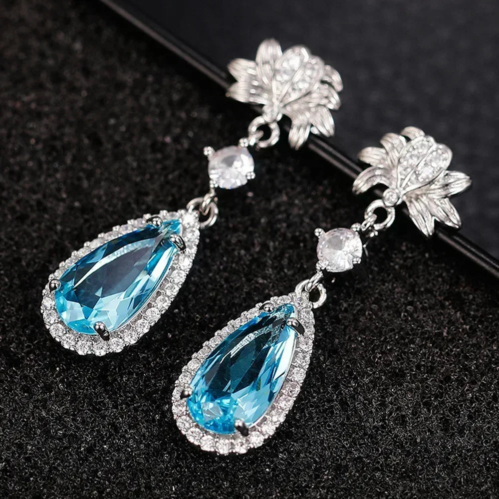 Luxury Square Purple Cubic Zirconia Crystal Earrings  for Women New FashionExquisite Fashion Gold Color Dangle  Wedding Jewelry