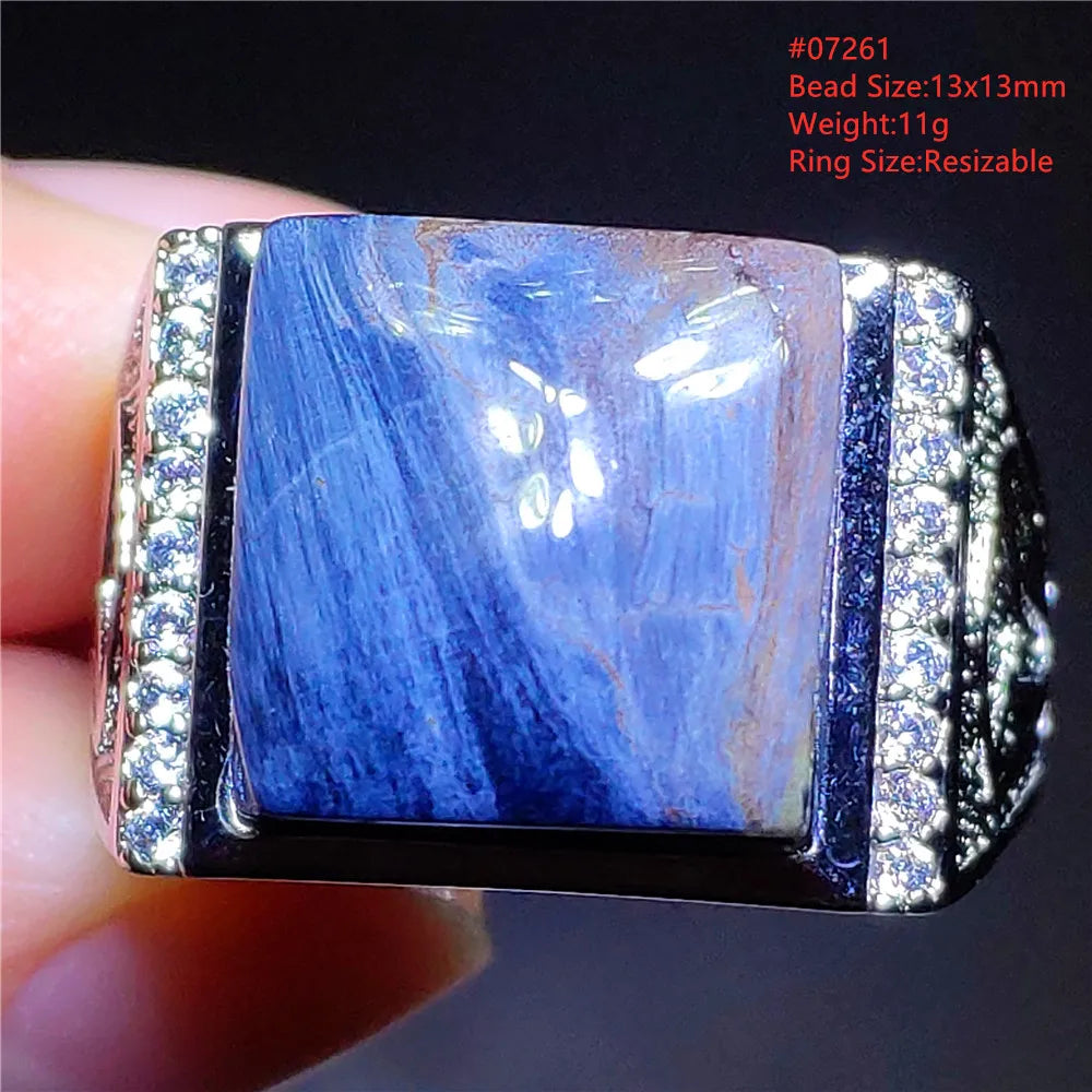 Natural Blue Pietersite Beads Adjustable Ring Woman Men Namibia Pietersite Ring Chatoyant Beads Fashion Silver Jewelry AAAAAA
