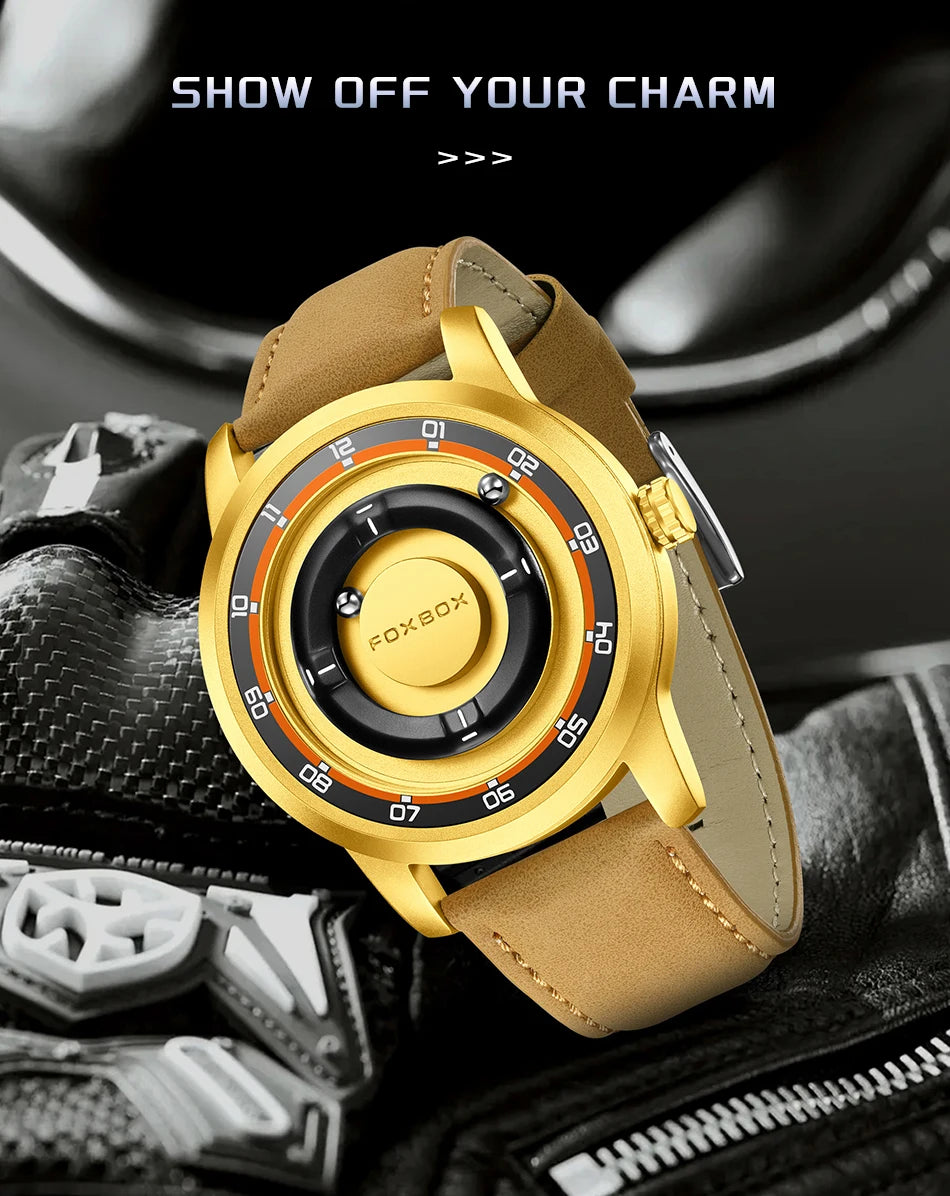 FOXBOX Unique Dial Quartz Man Watch Fashion Casual Sport Silicone Srolling Beads Clock Magnetic Force Waterproof Watches for Men