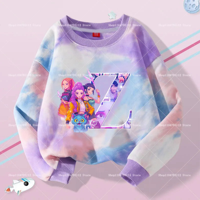 K Pop Demon Hunters Girls Sweatshirt Rumi Mira Zoey A-Z Hoodies Kids Spring Autumn Pullover Children Long Sleeves Clothes Gift