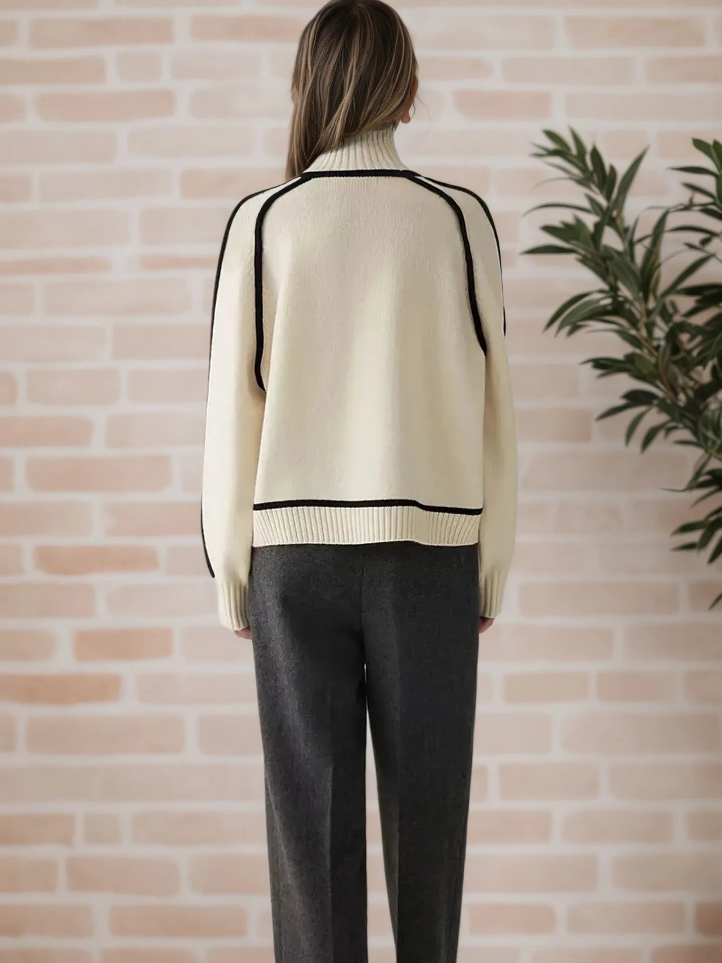 Fashion Basic Autumn Winter Color Matching Emperament Sweater High Neck Office Pullover Solid Soft Long Sleeve Clothing Tops