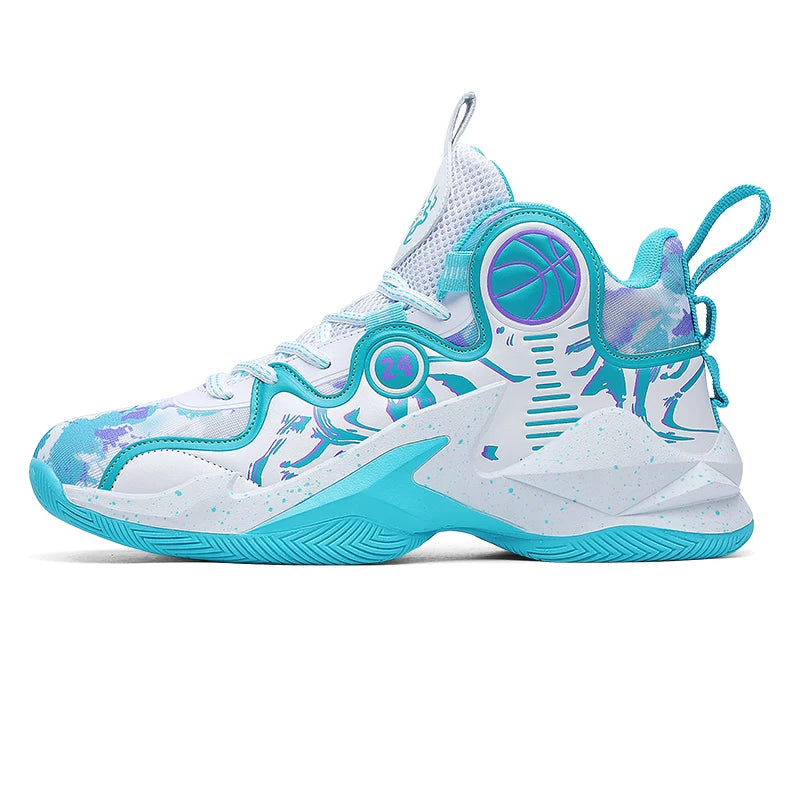 Men Basketball Shoes Soft Sole Cushioning Anti-Slip Sports Shoes Flat Comfortanle High-top Leather Basketball Boots for Man