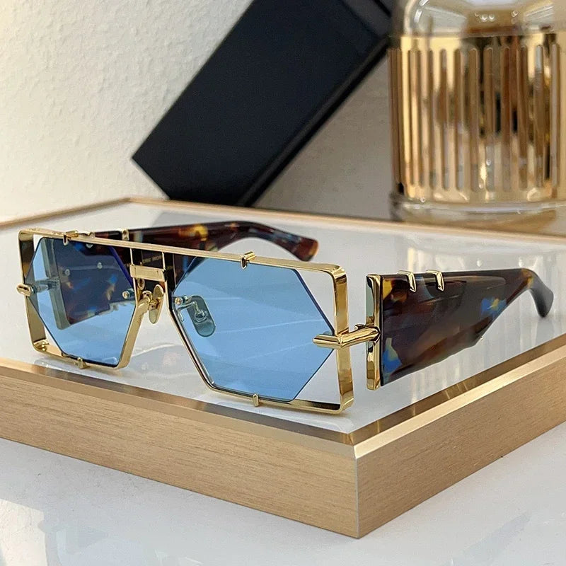 MOD004 Square Diamond Rimless Handamde Acetate Alloy Sunglasses High Street Punk Designer Brand Men Uv400 Eyeglasses with Case