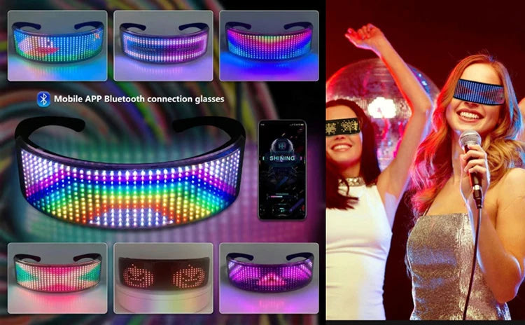 DIY Shining Electronic Futuristic Eyewear Glow The Dark Bluetooth LED Luminous Glasses Prop for Party Bar Festival Performance