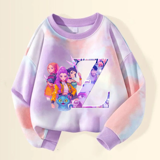 K Pop Demon Hunters Girls Sweatshirt Rumi Mira Zoey A-Z Hoodies Kids Spring Autumn Pullover Children Long Sleeves Clothes Gift