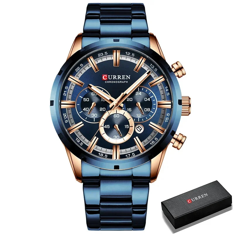 CURREN 8355 Top Brand Luxury Sports Quartz Mens Watches Full Steel Waterproof Chronograph Wristwatch Men Relogio Masculino