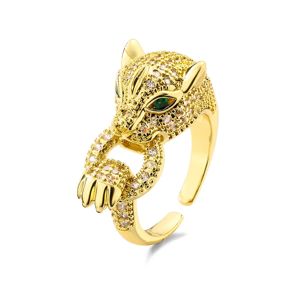 2025 New Fashion Statement Big Animal Ring For Women Girl Party Jewelry Gold Color Hollow Leopard Open Ring Wholesale