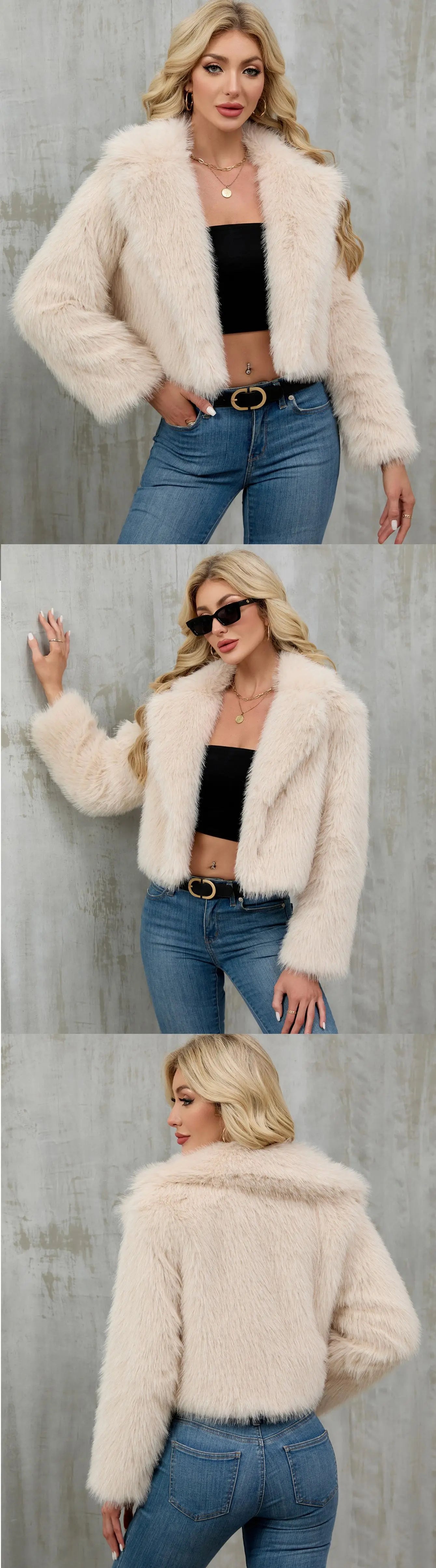 2025 Female Winter Brown Faux Fur Coat For Women Casual Long Sleeve Fluffy Plush Jacket Lady Solid Thick Fake Fur Warm Cardigan