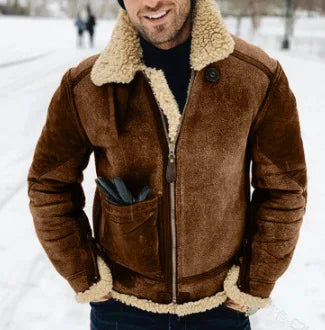 Mens Faux Fur Jacket One Piece Top Thick Plush Coat Winter Warm Luxury Streetwear Fashion Outerwear