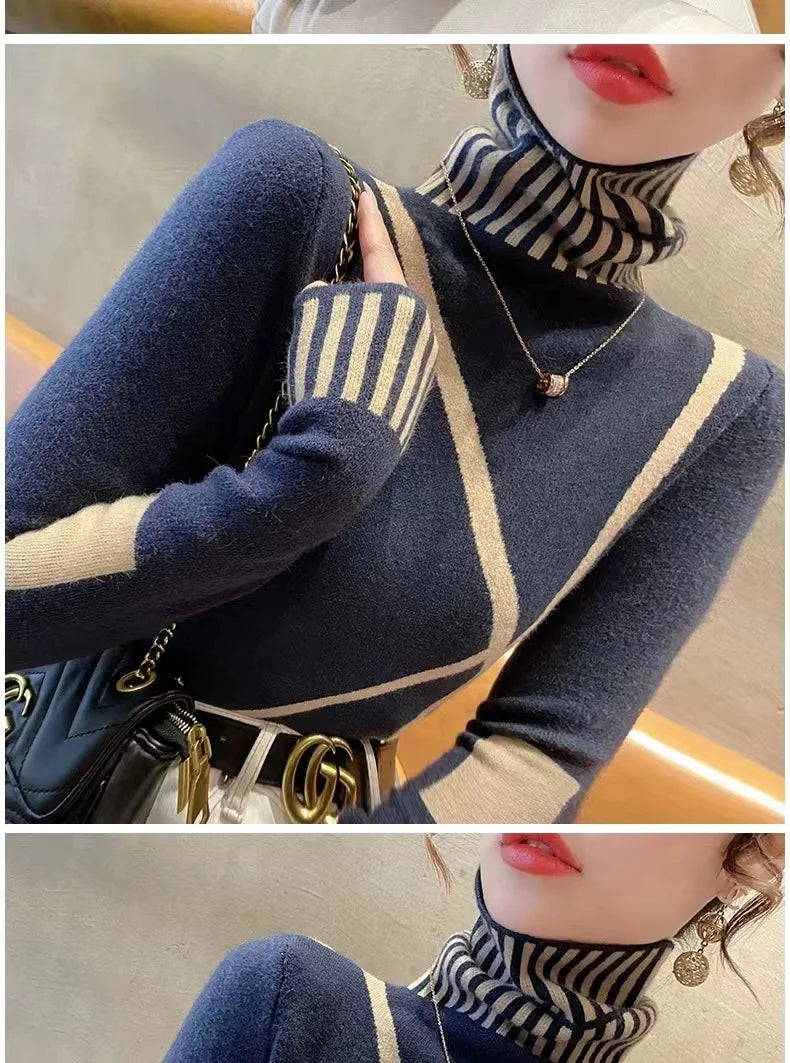 Women's Clothing Fashion All-match Turtleneck Long Sleeve Sweaters Autumn Winter Elegant Chic Slim Knit Pullovers Lady Y2k Tops