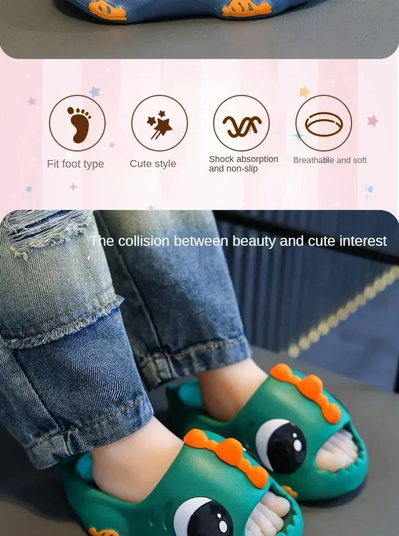 Summer Aged 2-12 Children Slippers Cute Cartoon Dinosaur Beach Sandal For Kids Boys Girls Flip Flops Non-Slip Indoor Home Shoes