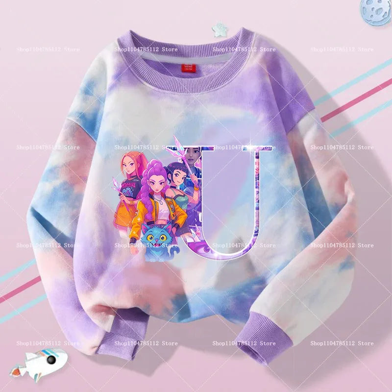 K Pop Demon Hunters Girls Sweatshirt Rumi Mira Zoey A-Z Hoodies Kids Spring Autumn Pullover Children Long Sleeves Clothes Gift