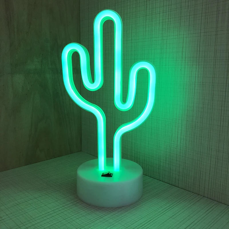 Cute Cactus Neon Sign Lights Battery & USB Powered LED Table Lamp for Party Birthday Gift Living Room Camping Summer Home Decor