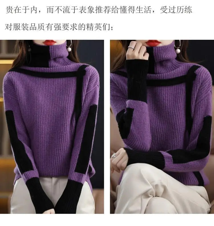 Vintage Ladies Sweater New Turtleneck Autumn Winter Loose Pullover Interior Lapping Knitting Bottoming Shirt Women Clothes Tops