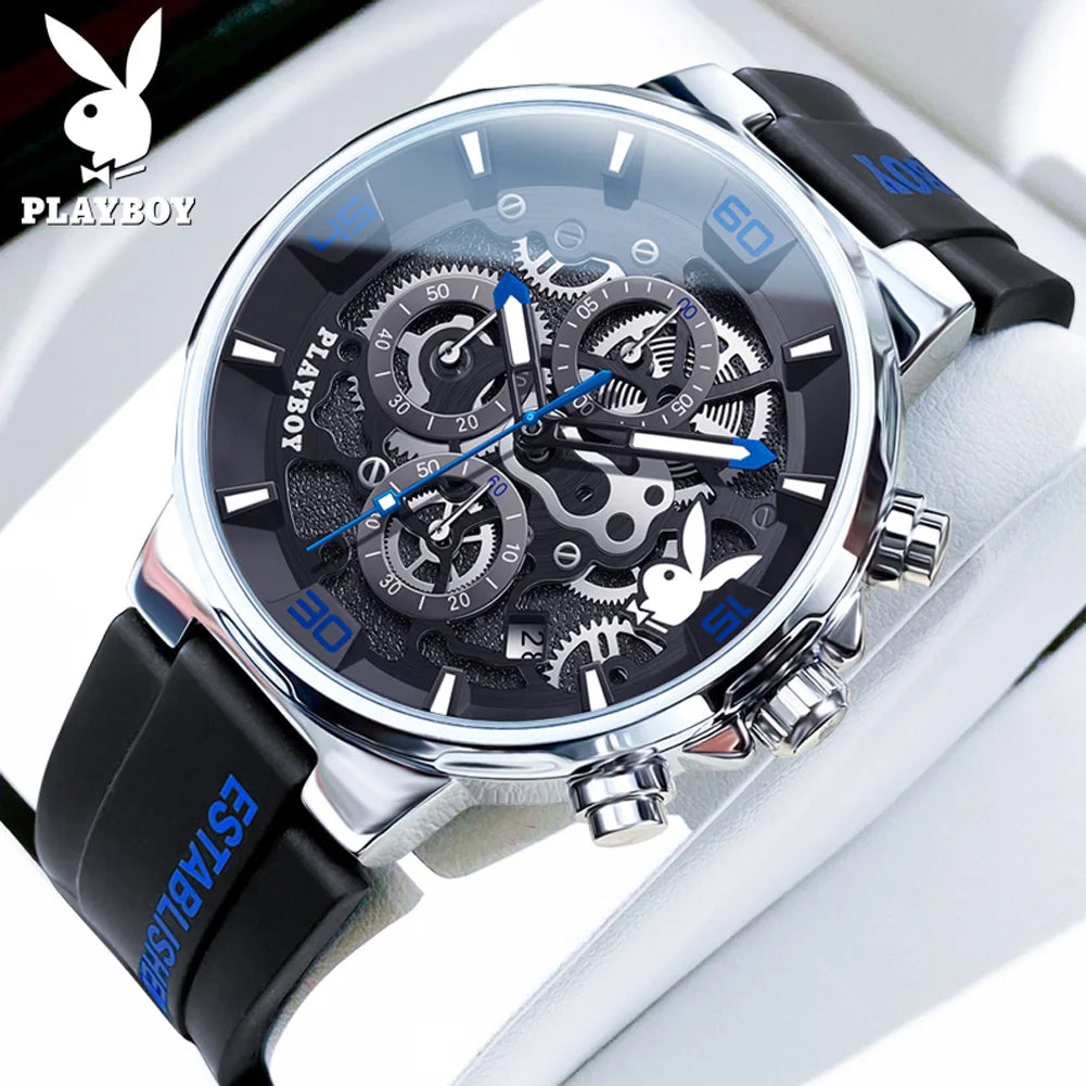 PLAYBOY Top Brand Trend Quartz Watch for Men Original Silicone Strap Men's Watches Waterproof Calendar Multifunction Male Watch