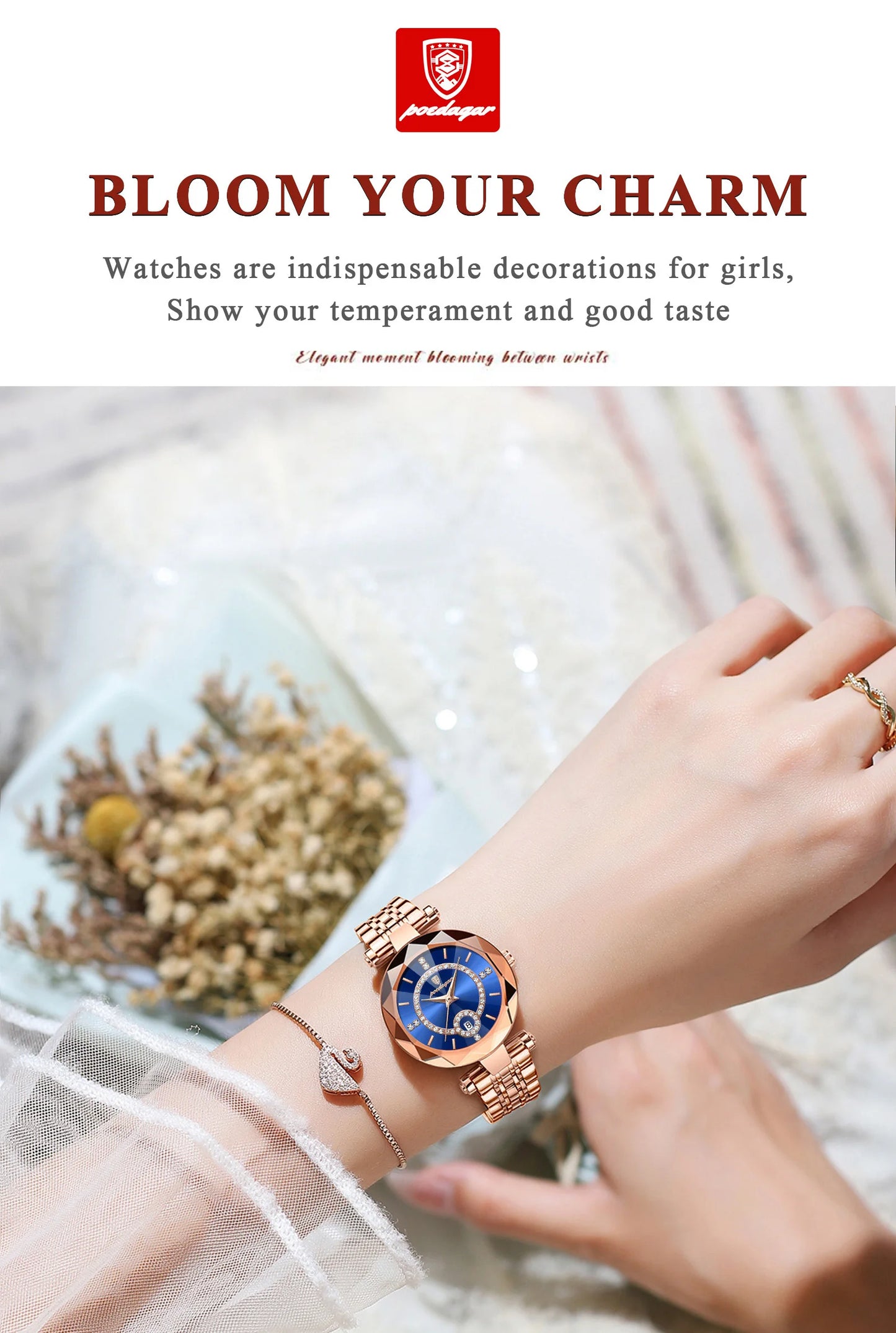 POEDAGAR Luxury Original Watches For Women Waterproof Stainless Steel Date Ladies Watch Diamond Fashion Quartz Woman Watch Reloj