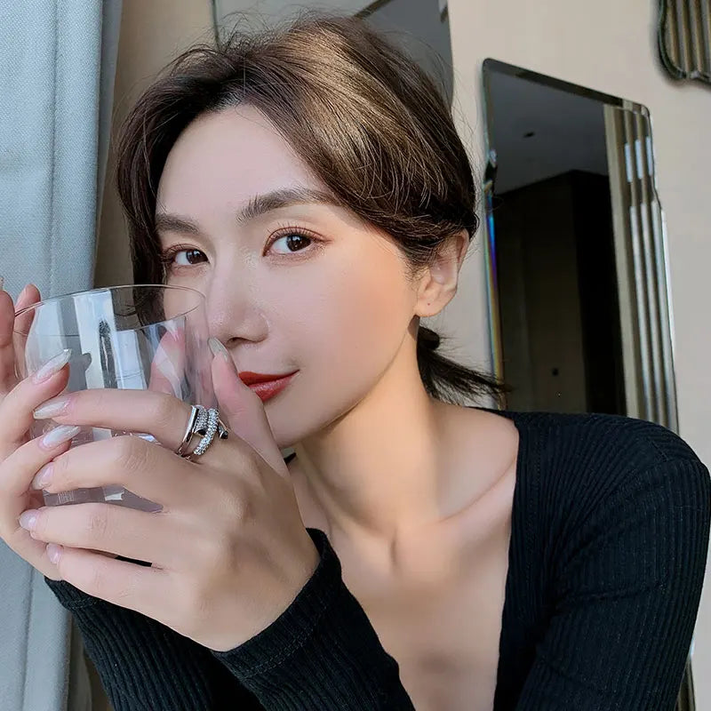 UILZ 2025 NEW French Elegant Multi-layered Rings For Women Luxury Exquisite Zircon 18K Gold-plated Ring Not Fading Jewelry Gift