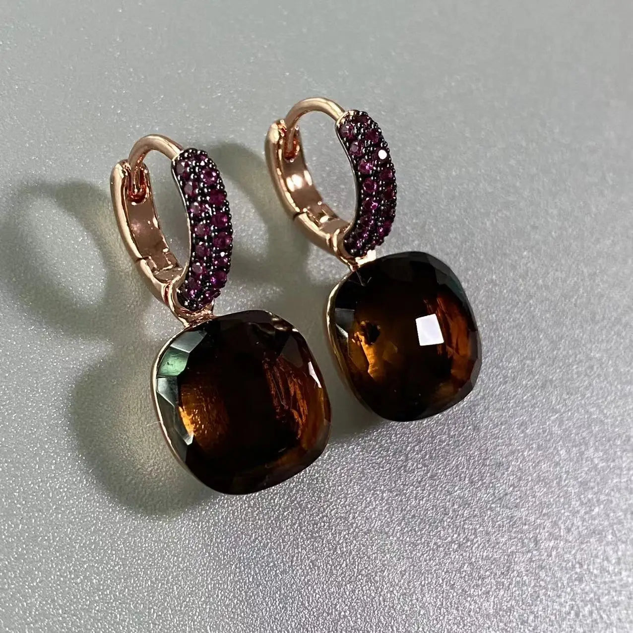 12.6mm Flat Nudo Earrings Inlay Black Zircon Candy Color Crystal Earrings For Women Drop Earrings Fashion Jewelry Gift