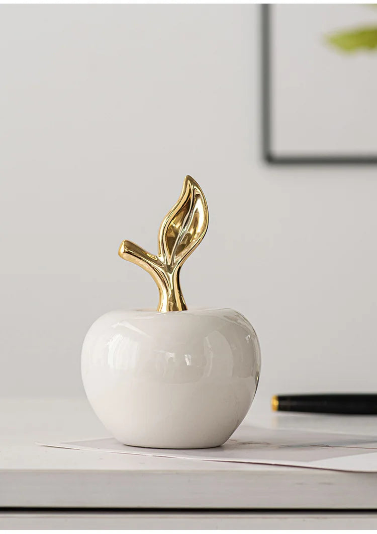 Creative Ceramic Apple Figurines Handicrafts Living Room Art White Apple Sculpture Room Home Decor Accessories Holiday Gifts