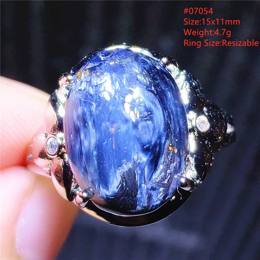 Natural Blue Pietersite Beads Adjustable Ring Woman Men Namibia Pietersite Ring Chatoyant Beads Fashion Silver Jewelry AAAAAA