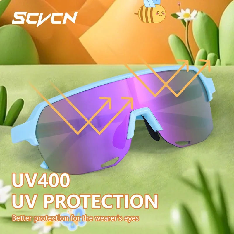 SCVCN Children Outdoor Cycling Sunglasses MTB Camping Glasses Teenager Sports Road Bike Eyewear Girls UV400 Protective Goggles