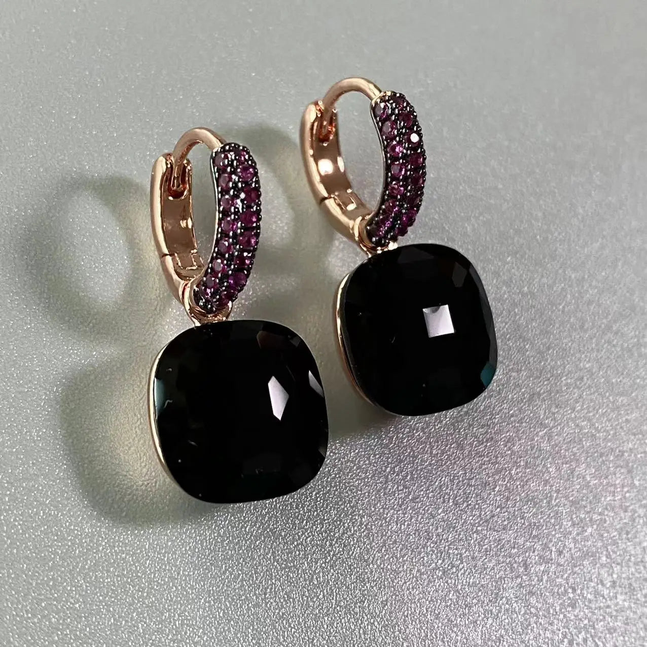 12.6mm Flat Nudo Earrings Inlay Black Zircon Candy Color Crystal Earrings For Women Drop Earrings Fashion Jewelry Gift