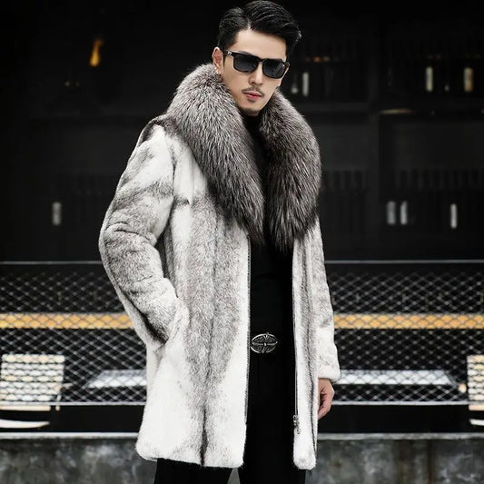 -10 degrees Celsius cold resistant and warm mink fur coat for men's winter imitation raccoon fur collar thickened fur coat