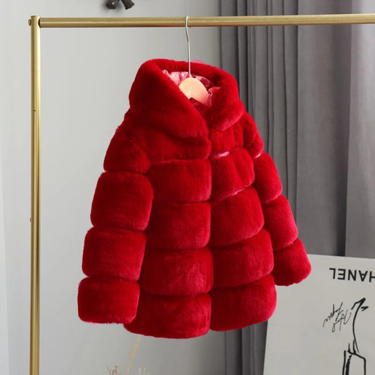Kids Clothes Girls Fur Coats Winter Solid Faux Rabbit Fur Hooded Jacket for Babies Fashion Boy Thicken Warm Children's Clothing