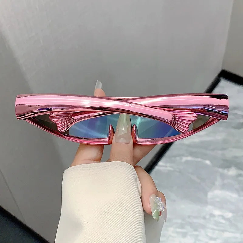 Futuristic One-piece Mirror Personalized Electroplated Sunglasses Women Men 2025 Y2K Steampunk Goggles Rave Party Glasses UV400