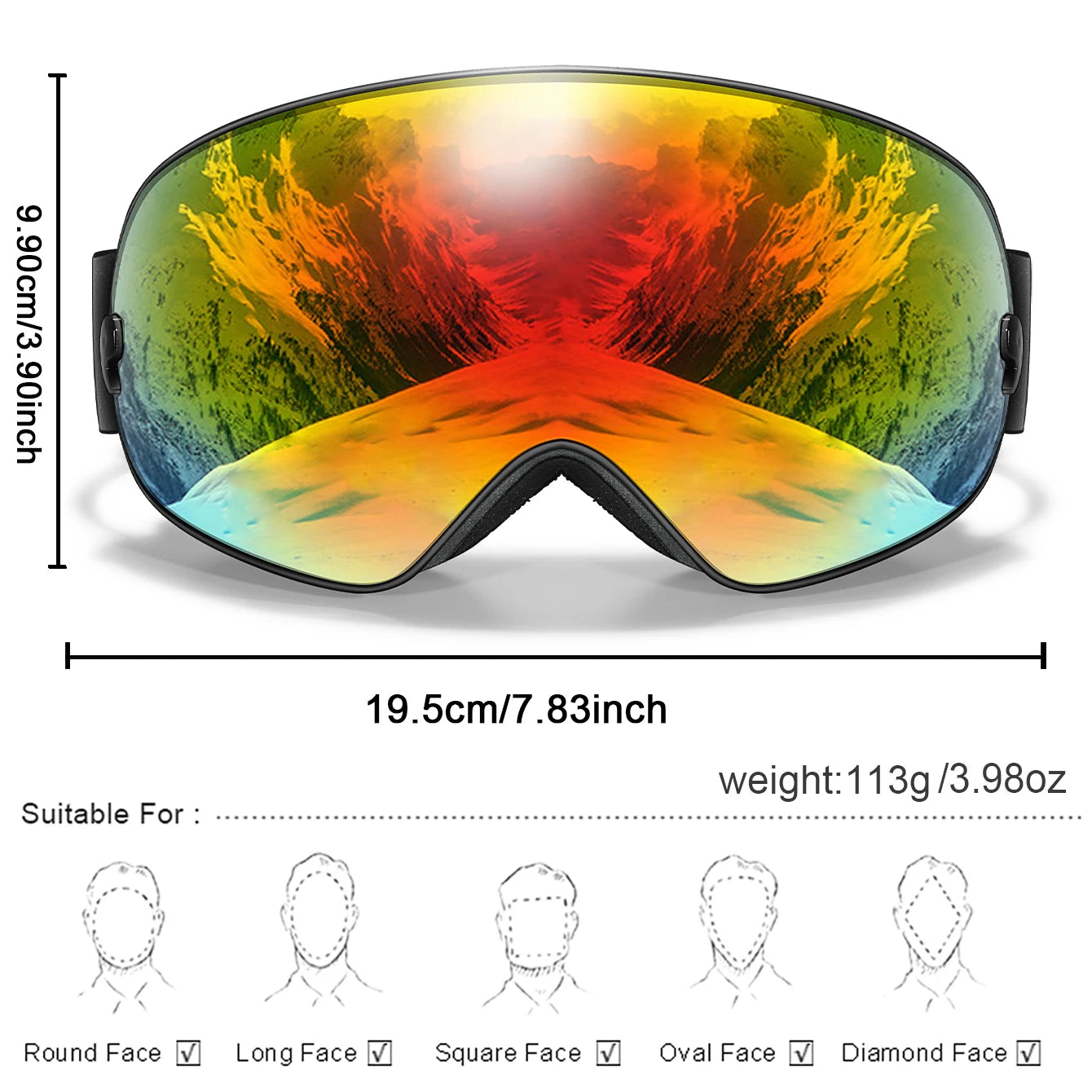 Lens Anti-Fog Ski Goggles for Men Women - Skiing Snowboard Outdoor Sports UV Protection