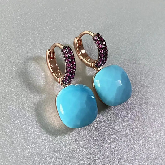 12.6mm Flat Nudo Earrings Inlay Black Zircon Candy Color Crystal Earrings For Women Drop Earrings Fashion Jewelry Gift