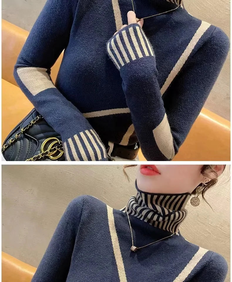 Women's Clothing Fashion All-match Turtleneck Long Sleeve Sweaters Autumn Winter Elegant Chic Slim Knit Pullovers Lady Y2k Tops