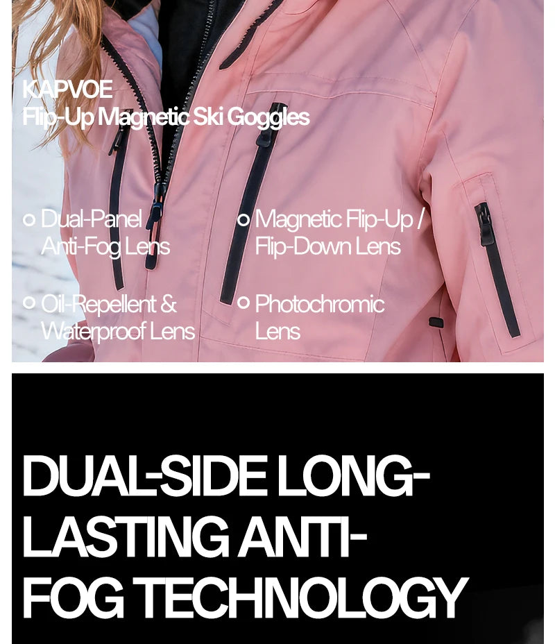 Kapvoe Men Outdoor Photochromic Snow Goggles Ski Goggles Winter Snowmobile Snowboard Anti-Fog Mask Women UV400 Sports Glasses