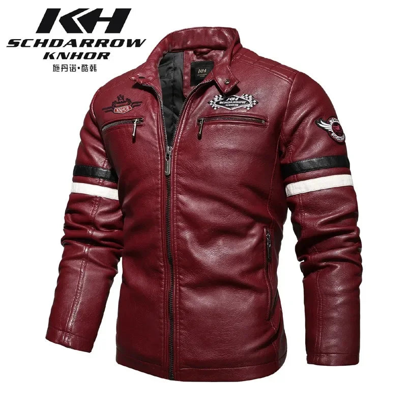 Motorcycle Jacket Leather Men's Brand Moto Leather Jacket Coat Men Handsome Washed Embroidery Biker PU Jacket Male Jaqueta Men