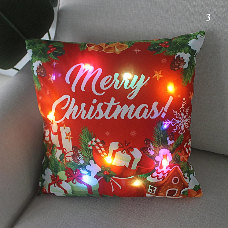 LED Christmas Cushion Cover Merry Santa Claus Light Pillow   Lighting Pillowcase Home Decoration New Year  Decor