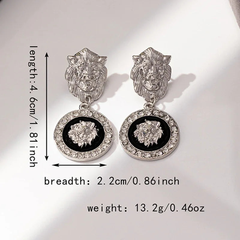 Stud Earrings For Women Vintage Lion Head Glass Geometric Party Gift OL Holiday Fashion Jewelry Ear Accessories CE150