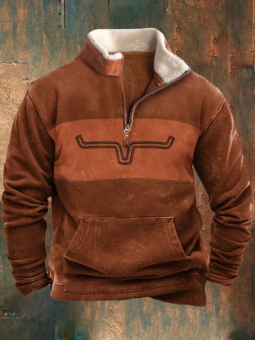 Autumn and winter men's 3D printed outdoor leather Collar hoodie new large size retro style casual zipper jacket sports hoodie