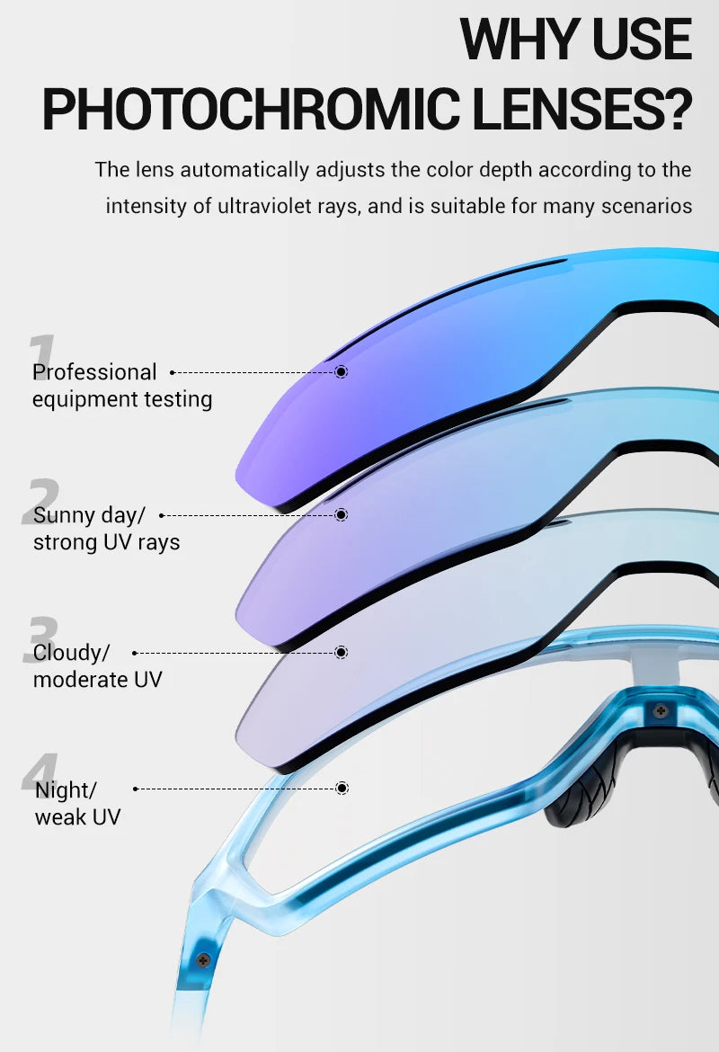 Scvcn Color Photochromic Sunglasses Cycling Glasses Sports for Men Mountain Bike Road Bicycle Fashion Eyewear Goggles UV400 MTB