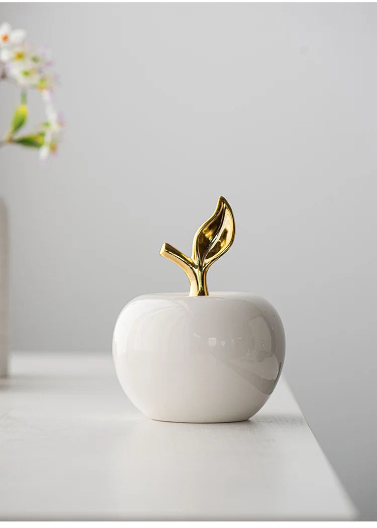 Creative Ceramic Apple Figurines Handicrafts Living Room Art White Apple Sculpture Room Home Decor Accessories Holiday Gifts