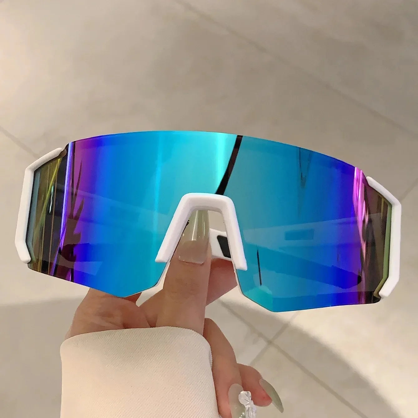 Oversized Rimless Sport Sunglasses Women 2024 New Fashion Frameless Shield Sun Glasses For Men Outdoor Bicycle Mountain Eyewear