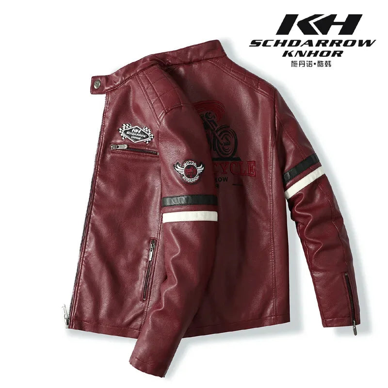 Motorcycle Jacket Leather Men's Brand Moto Leather Jacket Coat Men Handsome Washed Embroidery Biker PU Jacket Male Jaqueta Men